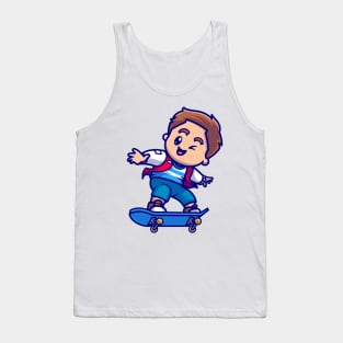 Cute Boy Playing With Skateboard Cartoon Tank Top